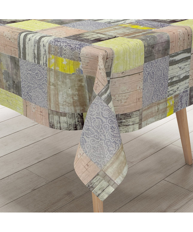 Wachstuch Tischdecke Holz und Mosaik