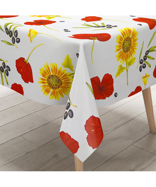 Wachstuchtischdecke Olive Mohnblume Sonnenblume Sommer