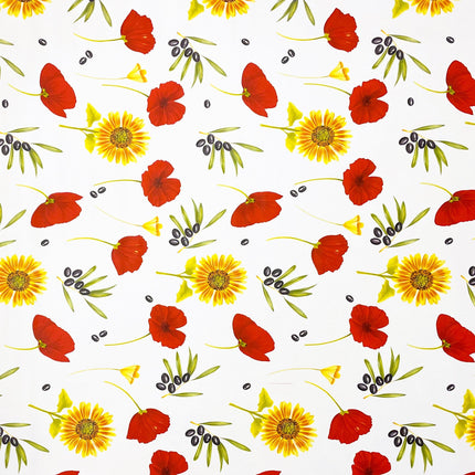 Wachstuchtischdecke Olive Mohnblume Sonnenblume Sommer