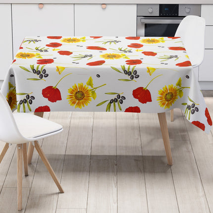 Wachstuchtischdecke Olive Mohnblume Sonnenblume Sommer