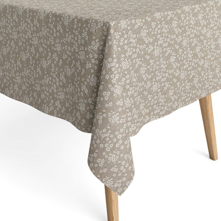 Jacquard Tischdecke aus beschichteter Baumwolle mit Fleckenschutz MILFLORES01 beige zarte Blümchen - Größe, Form und Einfassung frei wählbar