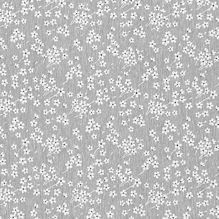 Jacquard-Tischdecke aus beschichteter Baumwolle in Grau mit feinem weißen Streublümchenmuster, fleckenabweisend.