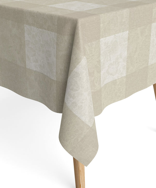 Baumwoll Tischdecke kariert beige Blumen