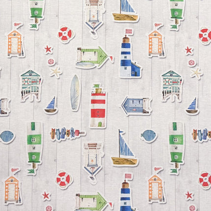 beschichtete Baumwoll Tischdecke maritim Schiffe Leuchtturm