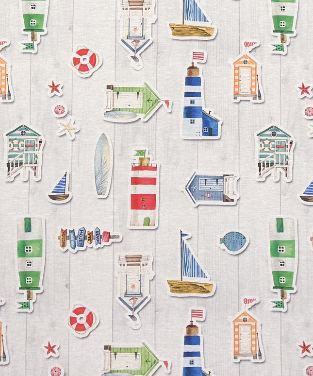 beschichtete Baumwoll Tischdecke maritim Schiffe Leuchtturm
