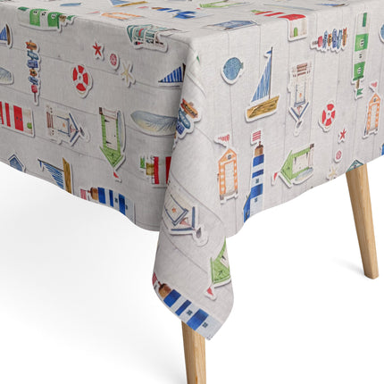 beschichtete Baumwoll Tischdecke maritim Schiffe Leuchtturm