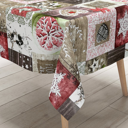 Wachstuch Tischdecke Weihnachten P1031-2 Holz Herzen - Größe, Form und Einfassung frei wählbar
