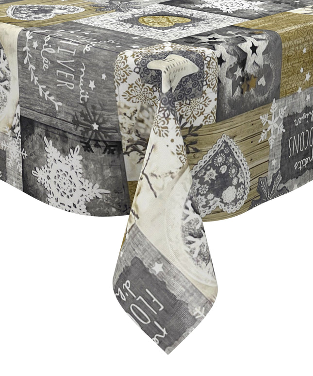 Wachstuch Tischdecke Weihnachten P1031-3 Holz Herzen gold grau eckig rund oval