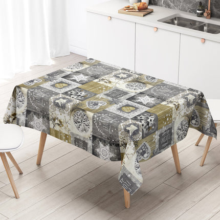 Wachstuch Tischdecke Weihnachten P1031-3 Holz Herzen gold grau eckig rund oval