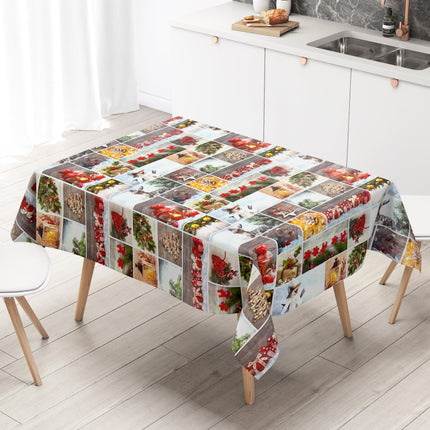 Wachstuch Tischdecke Weihnachten P1032-1 bunt Schneemann Laterne - Größe, Form und Einfassung frei wählbar