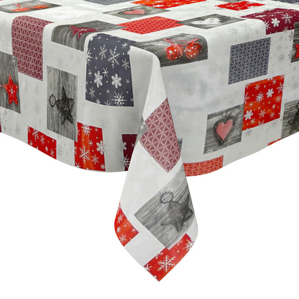 Wachstuch Tischdecke Weihnachten P1033-3 rot grau silber Schneeflocken - Größe, Form und Einfassung frei wählbar