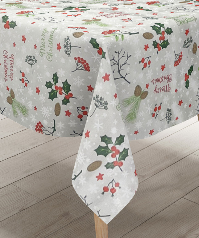 Wachstuch Tischdecke Weihnachten P1034-2 MERRY CHRISTMAS grau - Größe, Form und Einfassung frei wählbar