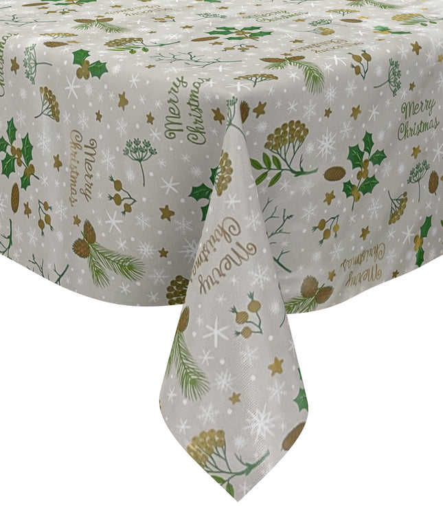Wachstuch Tischdecke Weihnachten P1034-3 MERRY CHRISTMAS beige - Größe, Form und Einfassung frei wählbar