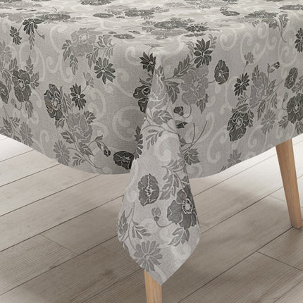 Wachstuch Tischdecke 160 cm Breite Übergröße geprägt P1053-1 Leinenoptik grau Blumen floral eckig rund oval