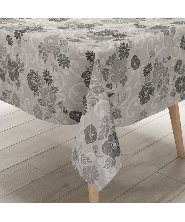 Wachstuch Tischdecke 160 cm Breite Übergröße geprägt P1053-1 Leinenoptik grau Blumen floral eckig rund oval