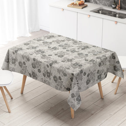 Wachstuch Tischdecke 160 cm Breite Übergröße geprägt P1053-1 Leinenoptik grau Blumen floral eckig rund oval