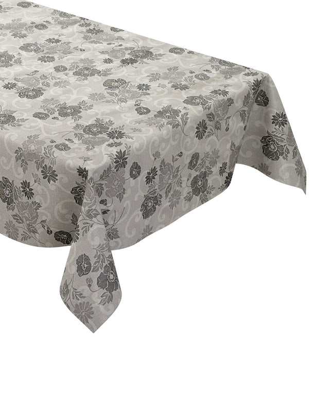 Wachstuch Tischdecke gerägt floral grau
