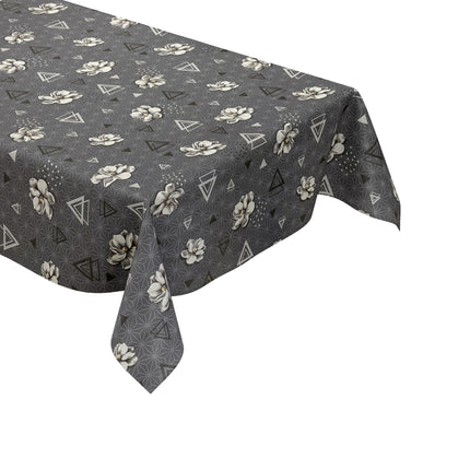 Wachstuch Tischdecke anthrazit  Dreiecke Blüten