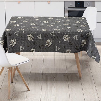 Wachstuch Tischdecke anthrazit  Dreiecke Blüten