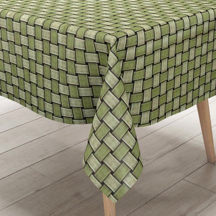 Wachstuch Tischdecke 160 cm Breite Übergröße geprägt P1088-2 grün Rattan-Optik geflochten eckig rund oval