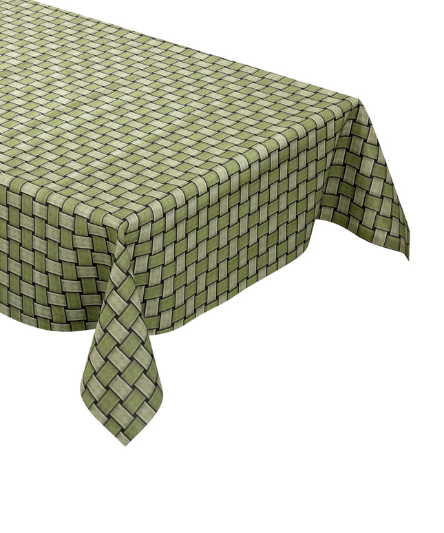 Wachstuch Tischdecke 160 cm Breite Übergröße geprägt P1088-2 grün Rattan-Optik geflochten eckig rund oval