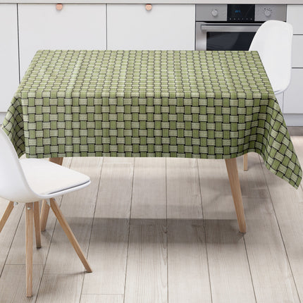 Wachstuch Tischdecke 160 cm Breite Übergröße geprägt P1088-2 grün Rattan-Optik geflochten eckig rund oval