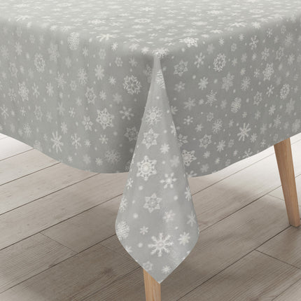 Wachstuch Tischdecke geprägt Weihnachten P1096-2 Schneeflocken auf silber eckig rund oval