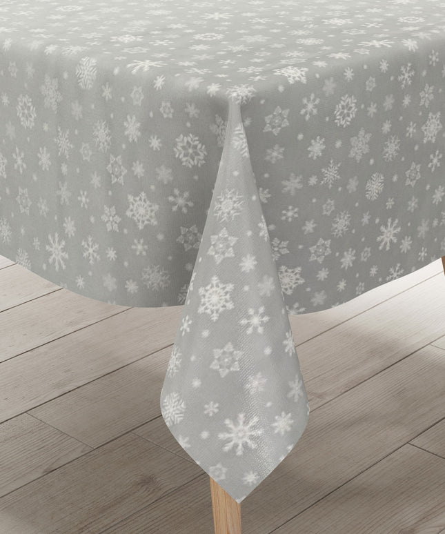 Wachstuch Tischdecke geprägt Weihnachten P1096-2 Schneeflocken auf silber - Größe, Form und Einfassung frei wählbar