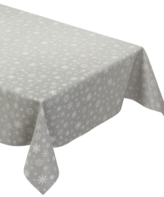Wachstuch Tischdecke geprägt Weihnachten P1096-2 Schneeflocken auf silber eckig rund oval