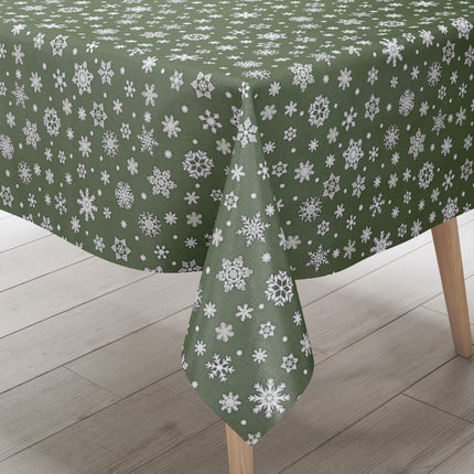 Wachstuch Rolle Weihnachten P1096-4 Schneeflocken Eisblumen grün geprägt Rollenware