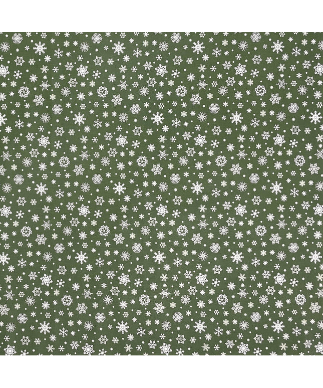 Wachstuch Tischdecke geprägt Weihnachten P1096-4 Schneeflocken auf grün - Größe, Form und Einfassung frei wählbar