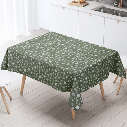 Wachstuch Rolle Weihnachten P1096-4 Schneeflocken Eisblumen grün geprägt Rollenware