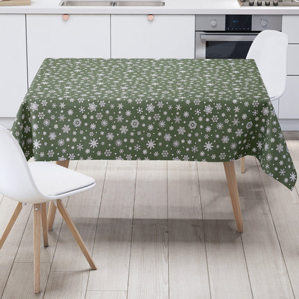 Wachstuch Rolle Weihnachten P1096-4 Schneeflocken Eisblumen grün geprägt Rollenware