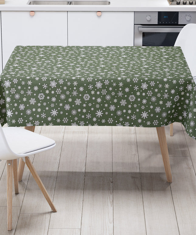 Wachstuch Rolle Weihnachten P1096-4 Schneeflocken Eisblumen grün geprägt Rollenware