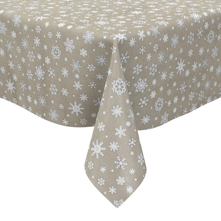 Wachstuch Tischdecke geprägt Weihnachten P1096-5 Schneeflocken auf beige - Größe, Form und Einfassung frei wählbar