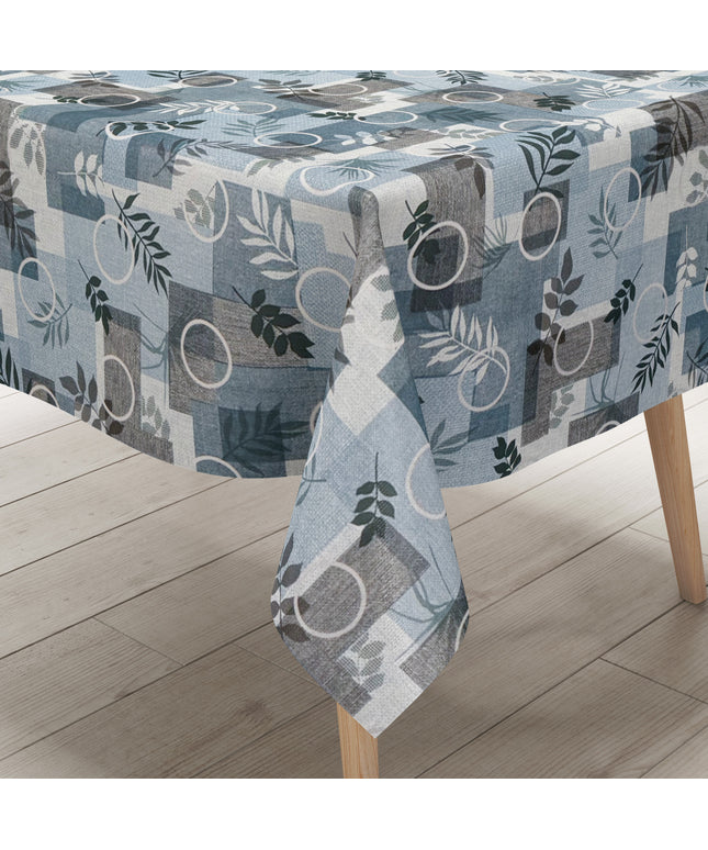 Wachstuch Tischdecke 160 cm Breite Übergröße geprägt P1112-2 blau Blätter Herbst eckig rund oval