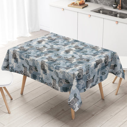 Wachstuch Tischdecke 160 cm Breite Übergröße geprägt P1112-2 blau Blätter Herbst eckig rund oval