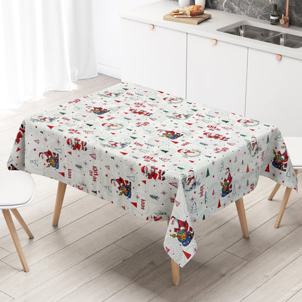 Wachstuch Tischdecke Weihnachten P1151-1 Schneemann Weihnachtsmann weiß - Größe, Form und Einfassung frei wählbar