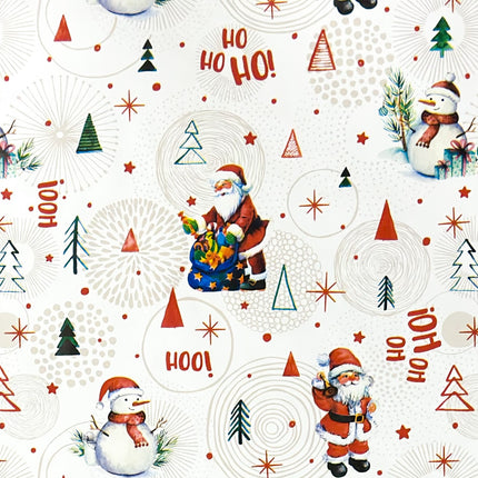 Wachstuch Tischdecke Weihnachten P1151-1 Schneemann Weihnachtsmann weiß - Größe, Form und Einfassung frei wählbar