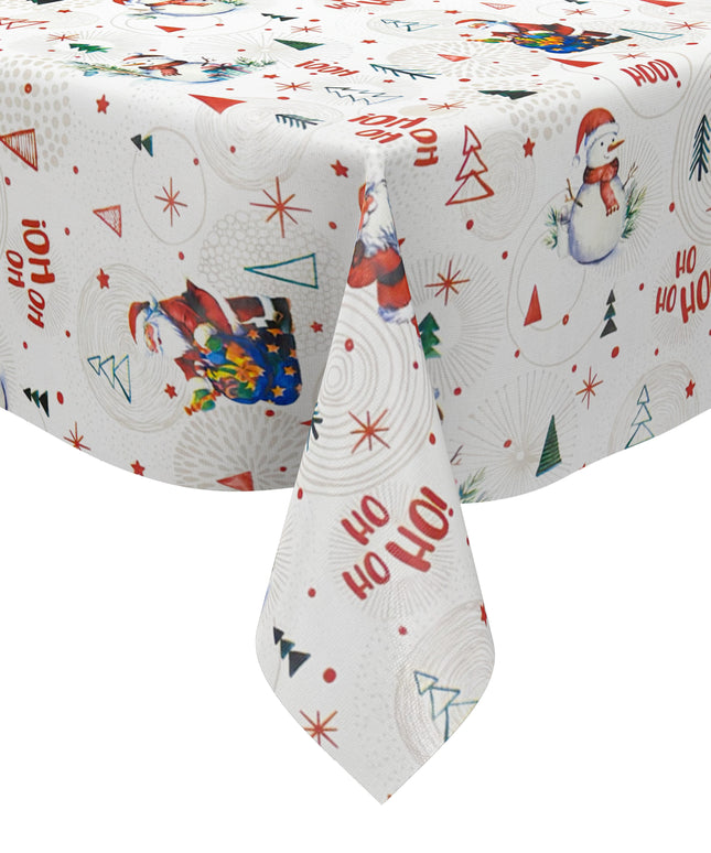 Wachstuch Tischdecke Weihnachten P1151-1 Schneemann Weihnachtsmann weiß - Größe, Form und Einfassung frei wählbar