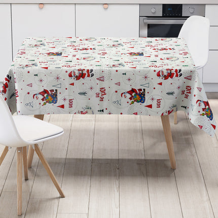 Wachstuch Tischdecke Weihnachten P1151-1 Schneemann Weihnachtsmann weiß - Größe, Form und Einfassung frei wählbar