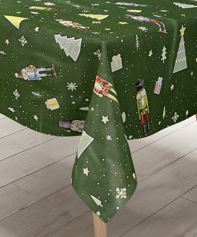Wachstuch Tischdecke grün Weihnachten Nussknacker