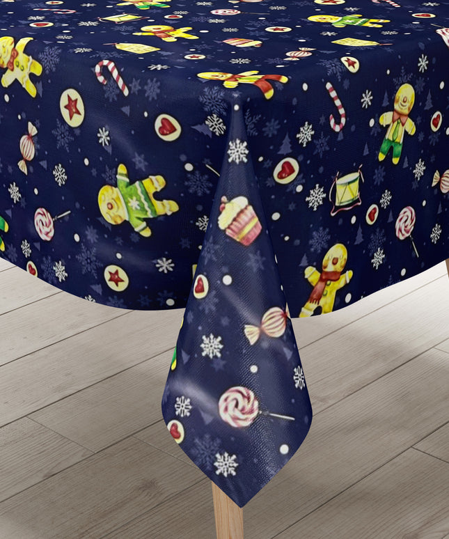 Wachstuch Tischdecke Weihnachten Lebkuchen marineblau