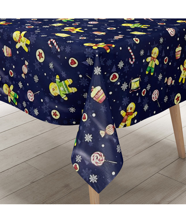Wachstuch Tischdecke Weihnachten Lebkuchen marineblau