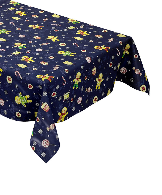 Wachstuch Tischdecke Weihnachten Lebkuchen marineblau