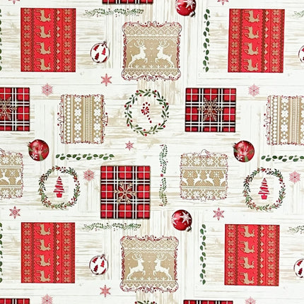 Wachstuch Rolle Weihnachten P1204-1 Rentier Skandinavien Holzoptik geprägt Rollenware