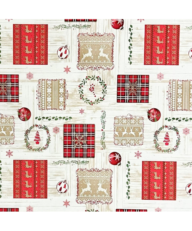 Wachstuch Rolle Weihnachten P1204-1 Rentier Skandinavien Holzoptik geprägt Rollenware