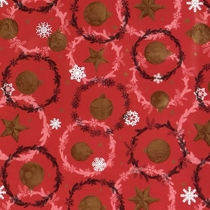 Wachstuch Tischdecke Weihanchten Schneeflocken Weihnachtskugeln rot