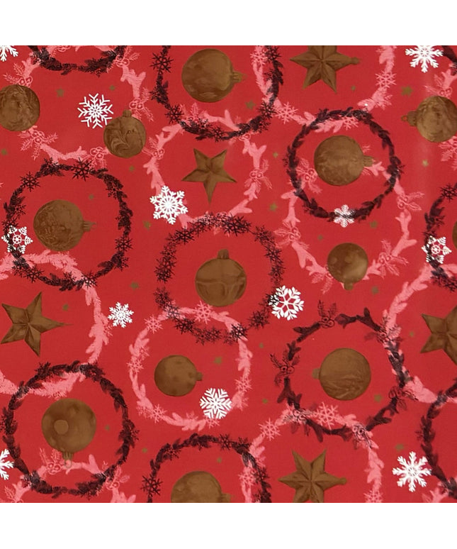 Wachstuch Tischdecke Weihanchten Schneeflocken Weihnachtskugeln rot