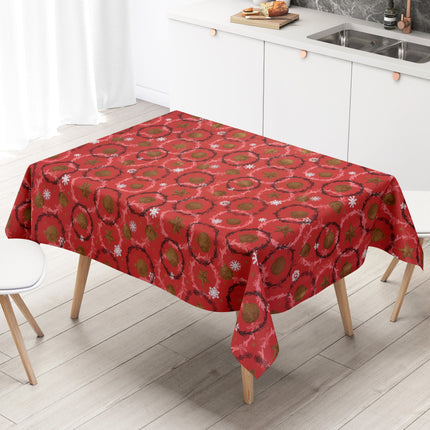 Wachstuch Tischdecke Weihanchten Schneeflocken Weihnachtskugeln rot